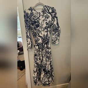 Elegant Blue and White Floral Dress